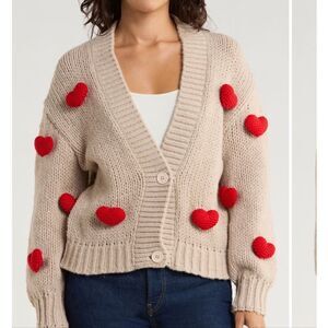 Roffe three-dimensional heart accents cardigan size S NWT